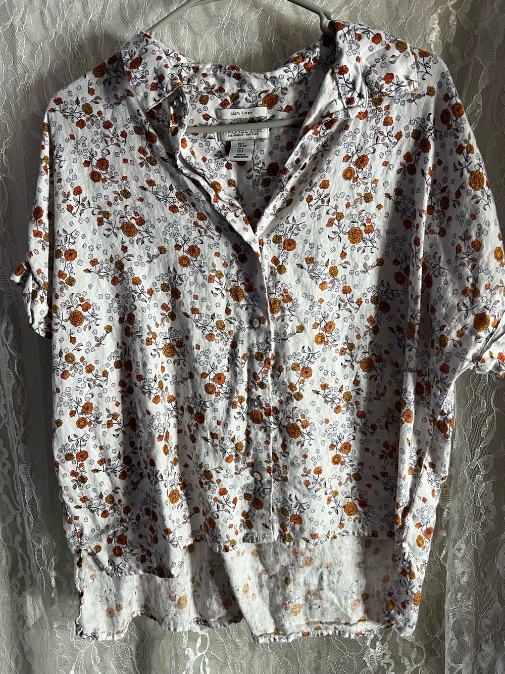 Rachel Zoe 100% Linen Floral Button Down Top Women’s Small - Picture 2 of 6